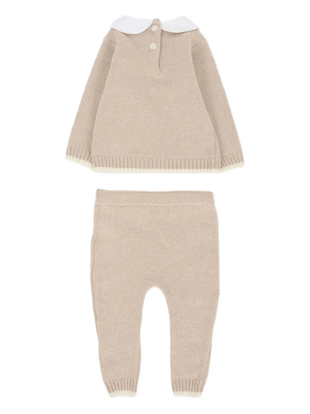 Nanán Embroidered-collar Knitted Trouser Set In Neutral