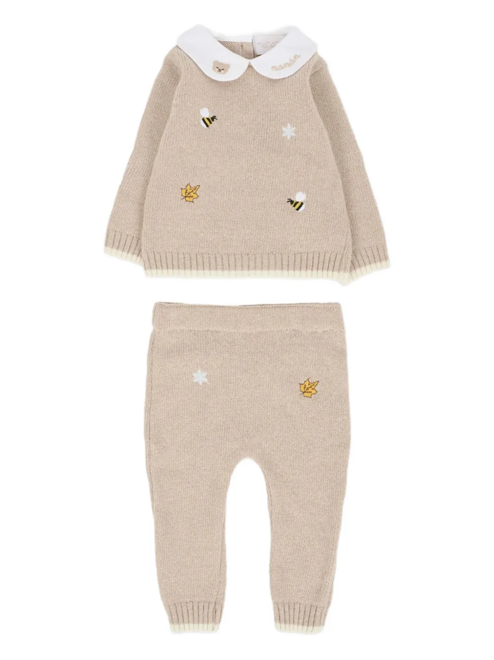 Nanán Embroidered-collar Knitted Trouser Set In Neutral