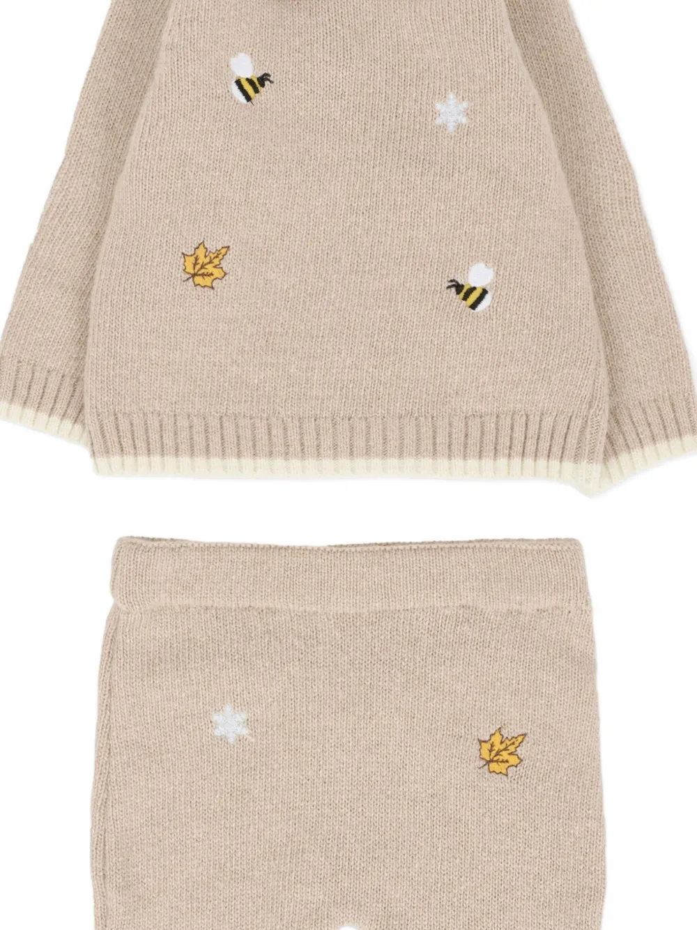 Nanán Embroidered-collar Knitted Trouser Set In Neutral