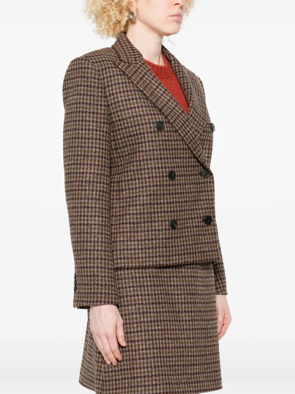 Weekend Max Mara Houndstooth Double-breasted Jacket In Brown