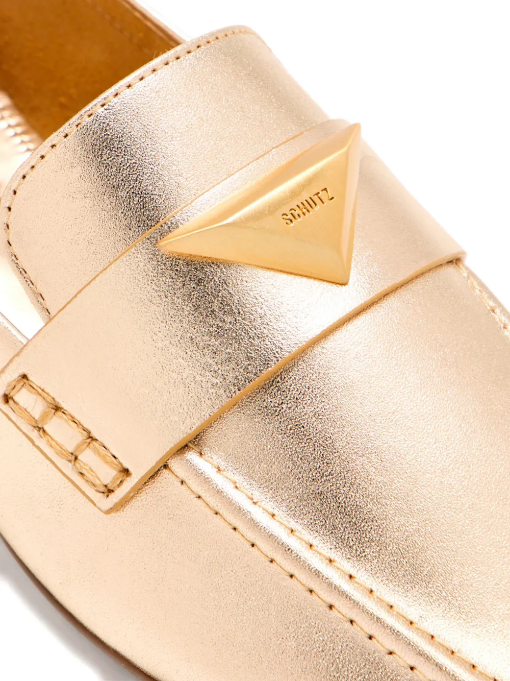 Schutz Metallic Triangular-plaque Loafers In Neutral