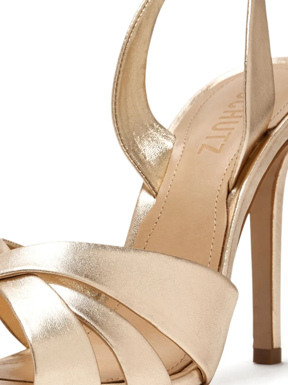 Schutz 105mm Keefa metallic leather slingback sandals Gold