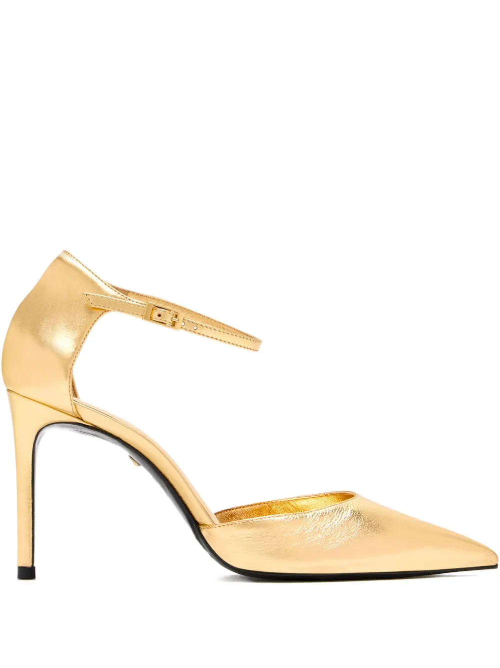 Schutz 90mm Metallic-leather Ankle-strap Pumps In Gold