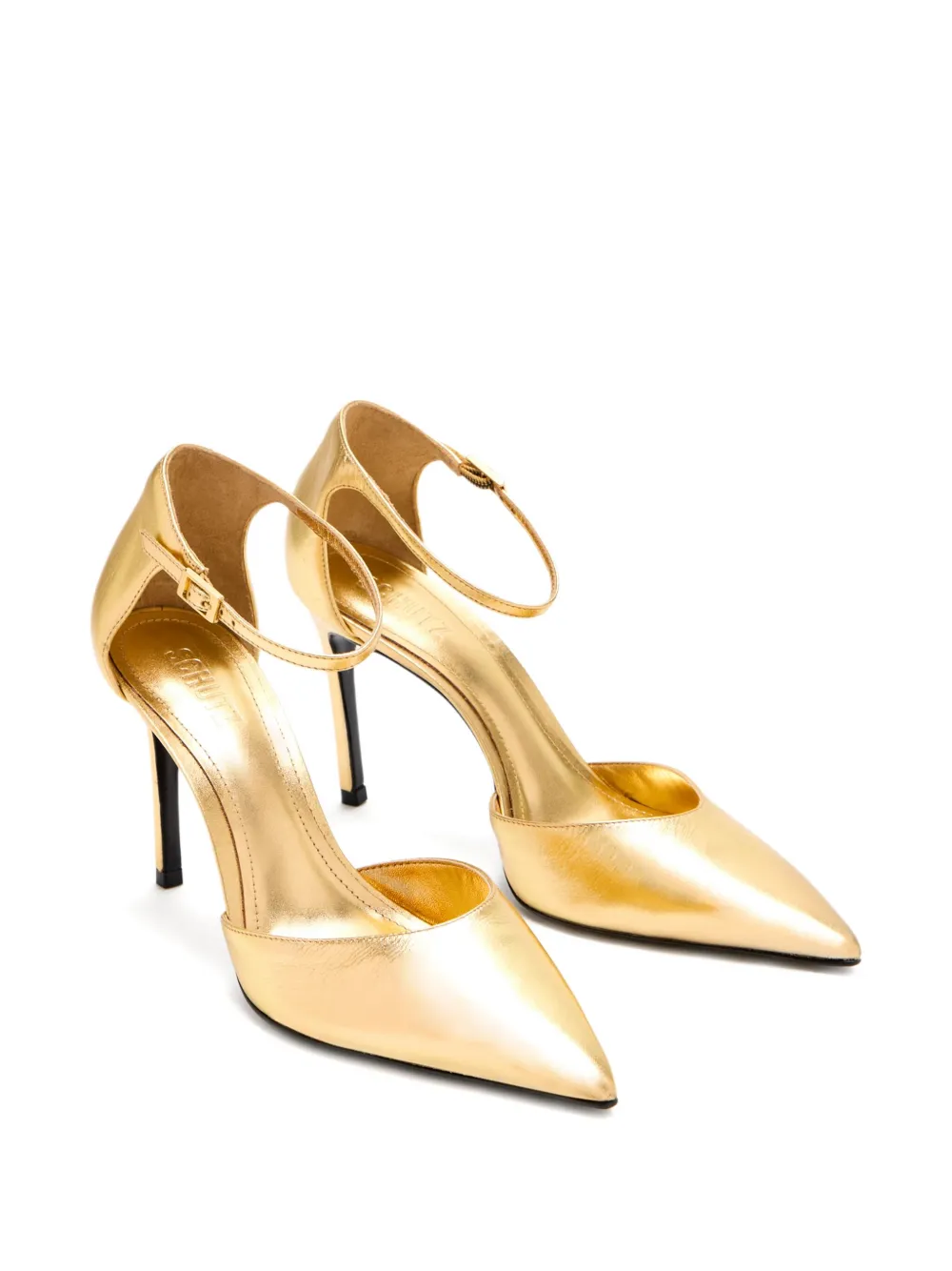 Schutz 90mm Metallic-leather Ankle-strap Pumps In Gold