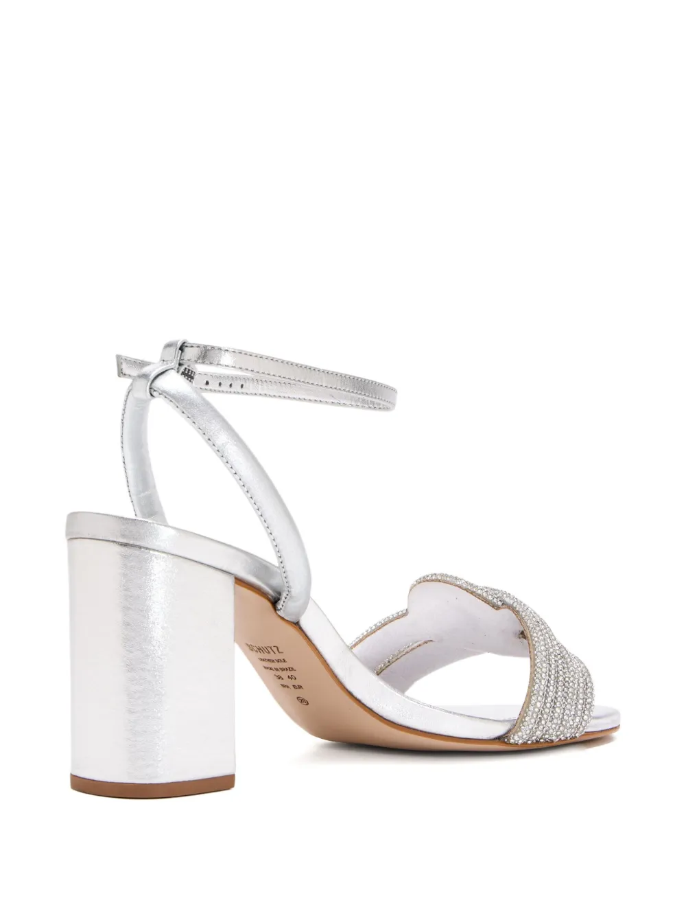 Schutz 90mm Embellished Block-heel Sandals In Silver