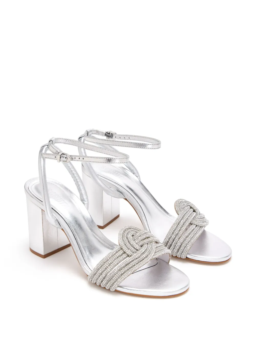 Schutz 90mm Embellished Block-heel Sandals In Silver