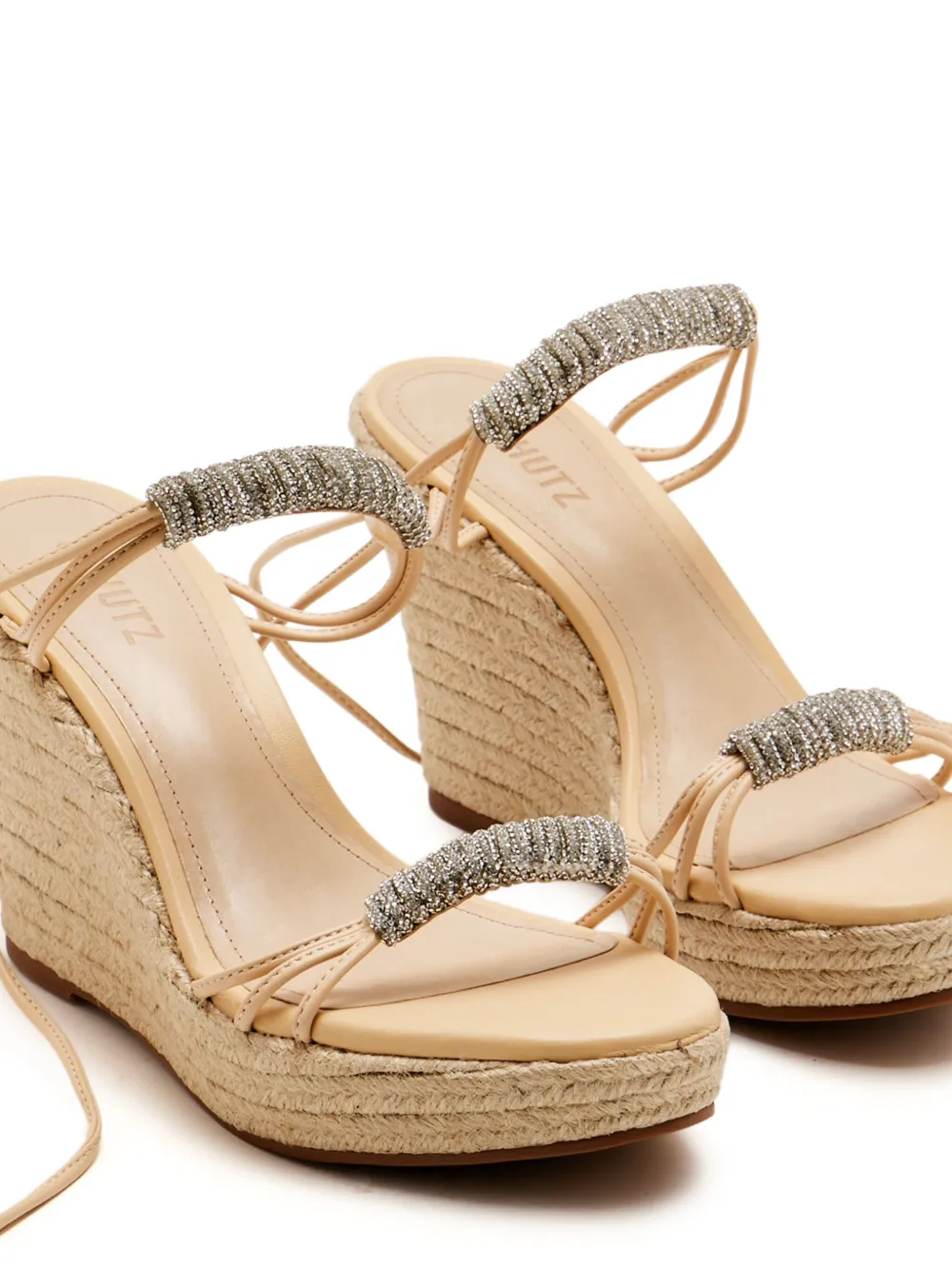 Schutz Becky Crystal-embellished Lace-up Wedge Sandals In Brown