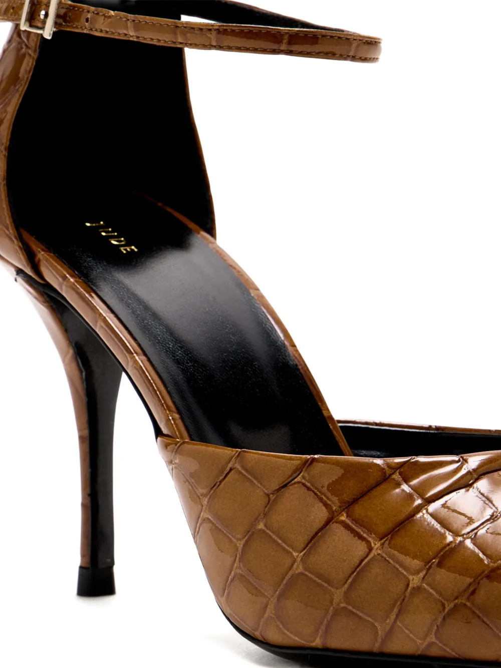 Jude 90mm Court ankle-strap crocodile-effect pumps Brown