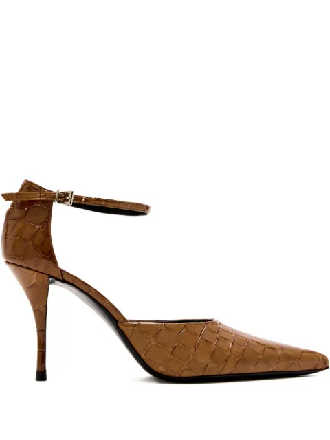 Jude 90mm Court ankle-strap crocodile-effect pumps