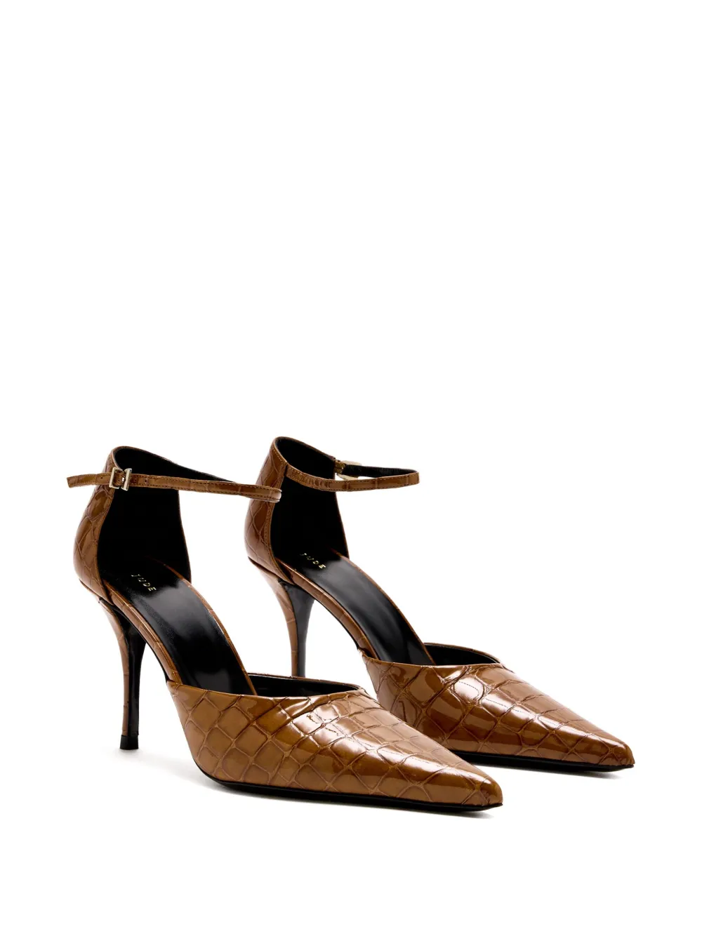 Jude 90mm Court ankle-strap crocodile-effect pumps Brown