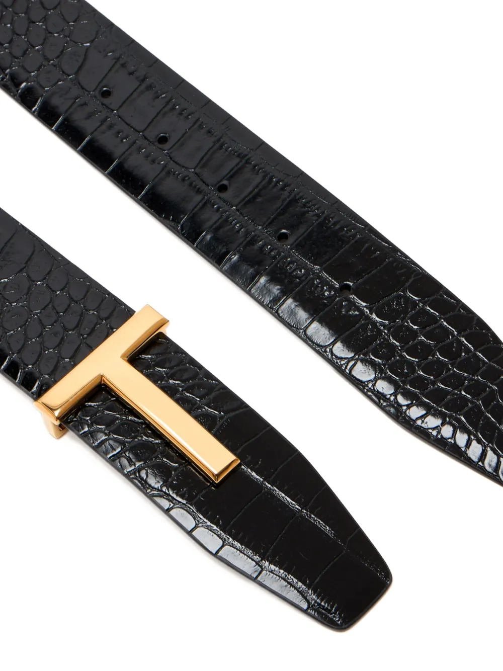 TOM FORD Riem met krokodillen-reliëf en T-gesp - Zwart