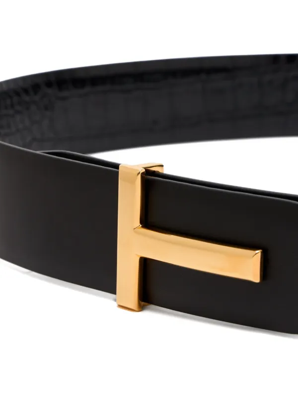Tom Ford Black Crocodile-Embossed Leather Belt - Gold T-Buckle 31930972_61659824_600.jpg main image 2