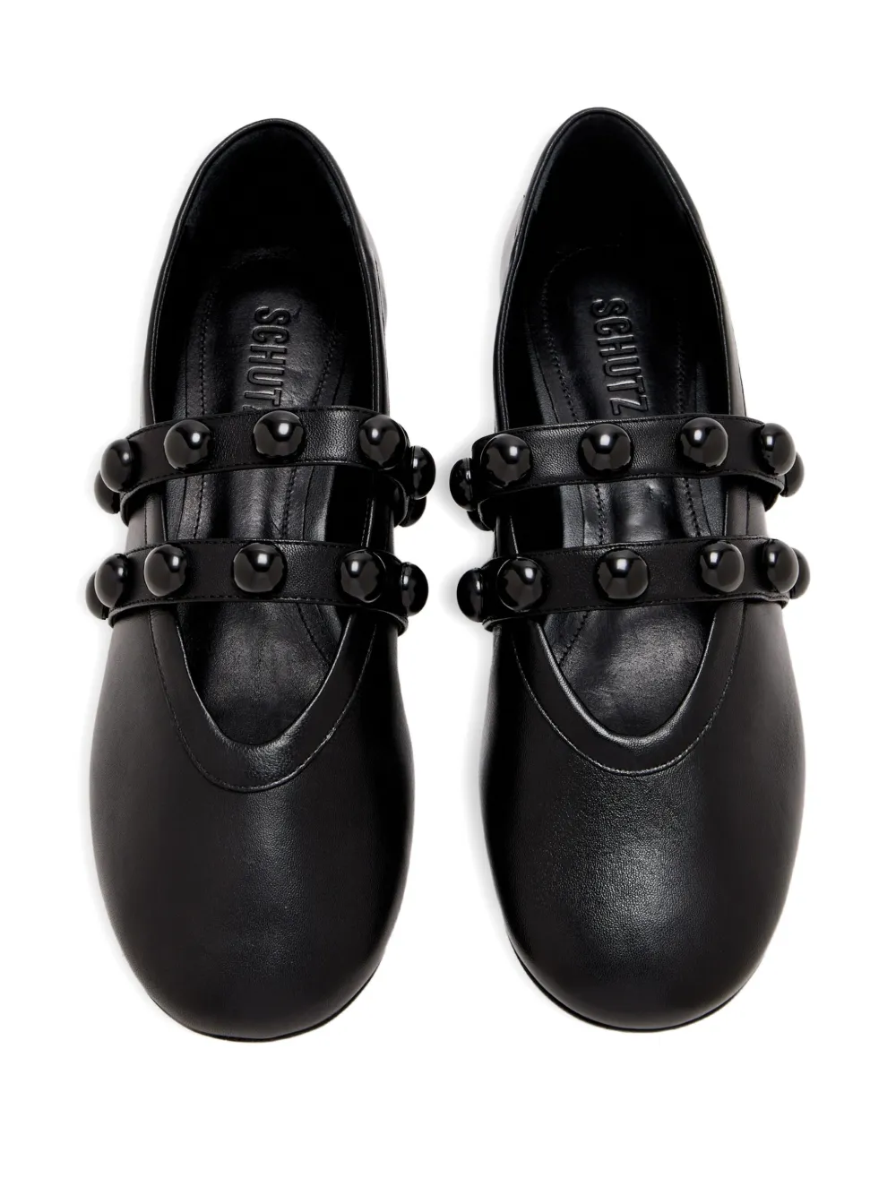 Schutz Tamara Double-strap Embellished Ballet Flats In Black