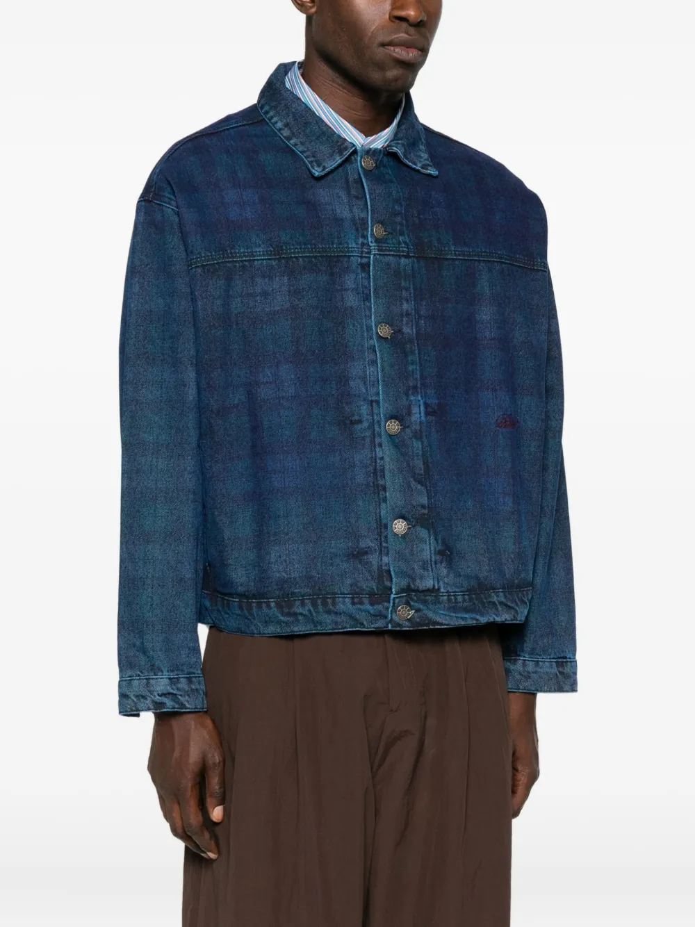 RASSVET Geruit denim jack Blauw