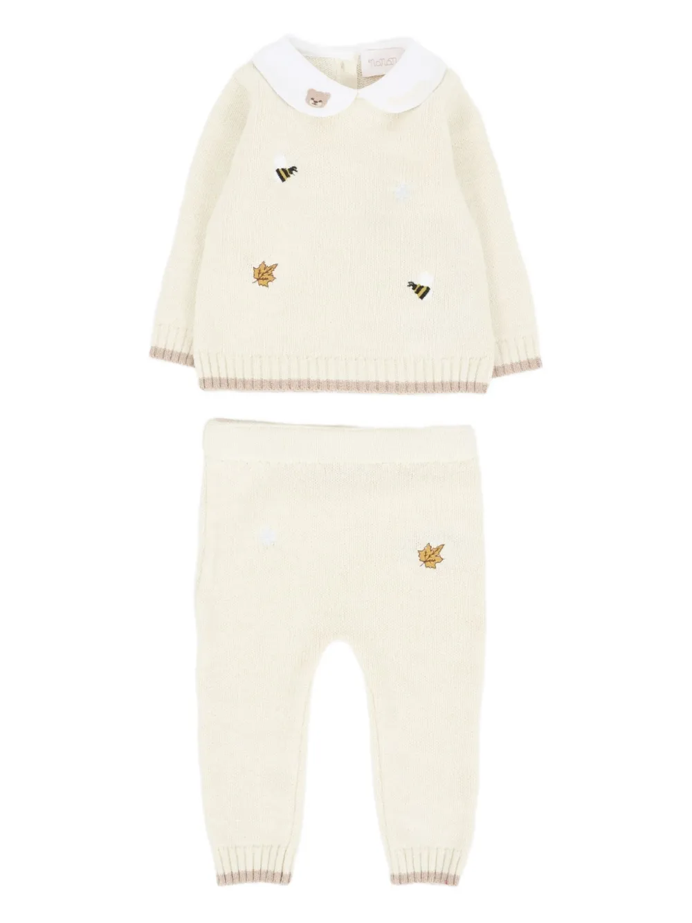 Nanán Embroidered-collar Trouser Set In Neutral