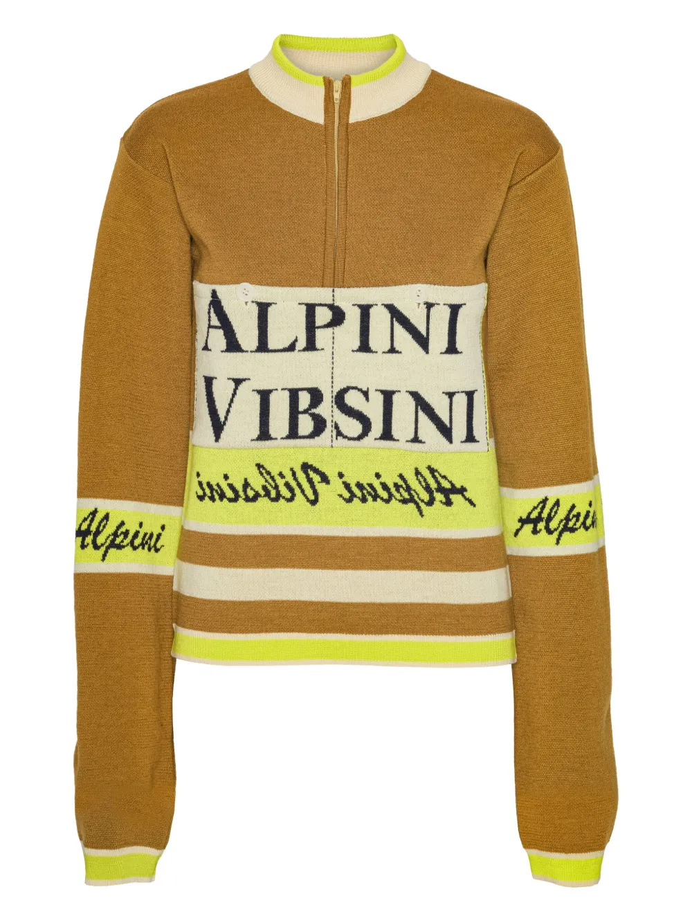 Henrik Vibskov Half-zip Lettering Sweater In Brown
