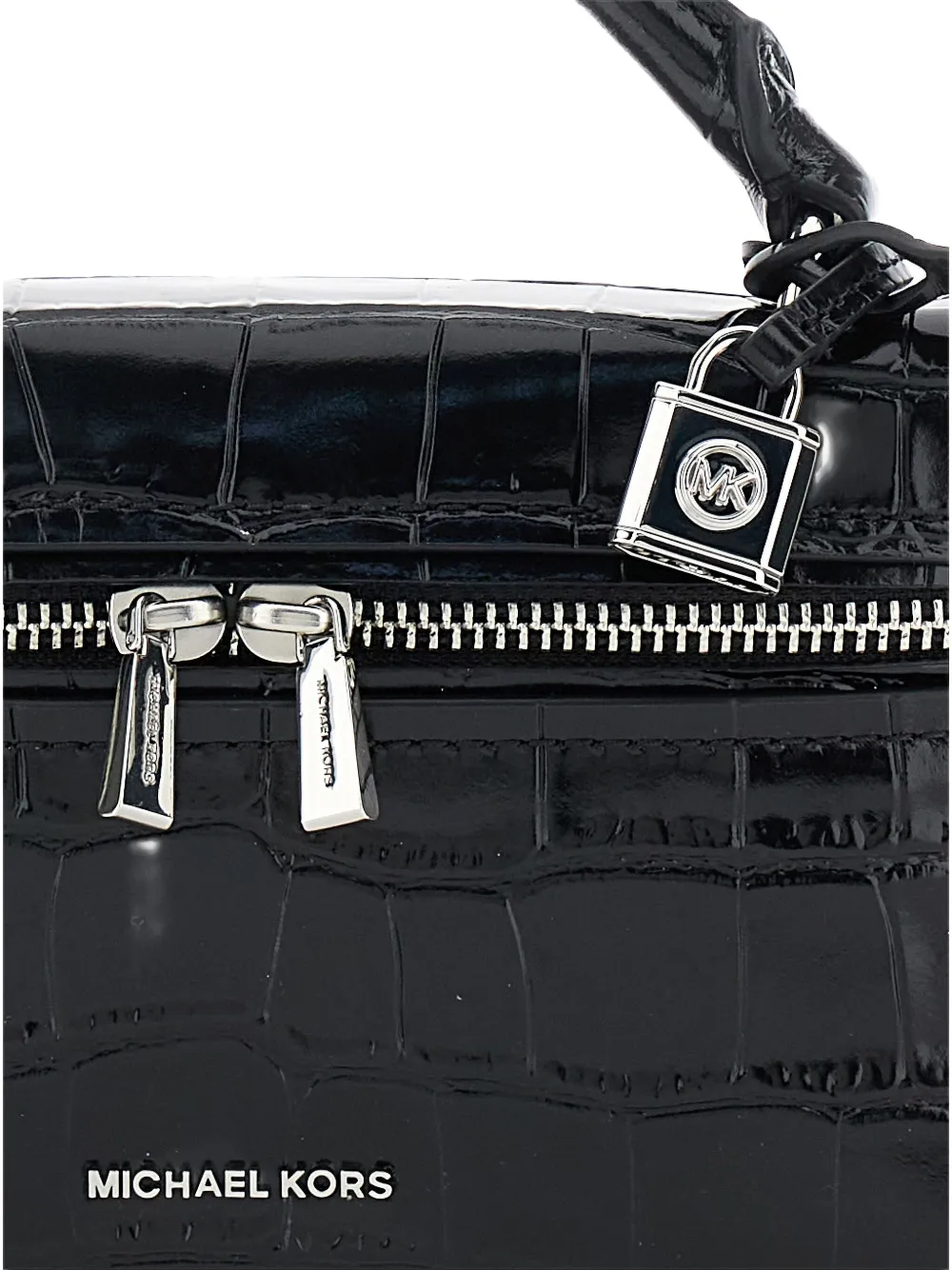 Michael Michael Kors Black Vanity Bag With Logo Lettering On The Front In Crocodile Effect Leather Woman In Black