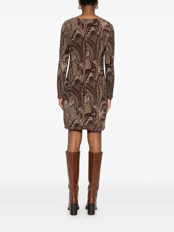 Lauren Ralph Lauren - Paisley Stretch Jersey Boatneck Dress - Womens - Brown