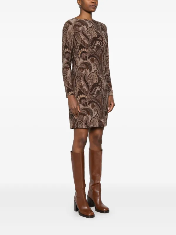 brown paisley mini dress Multicolor Split Neck Paisley Ruffle Mini Dress Formal Affair Boutique