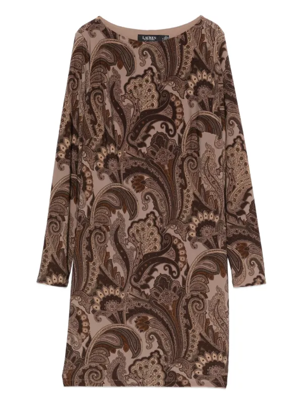 Lauren Ralph Lauren Womens Paisley Knee Sheath Dress Brown 4