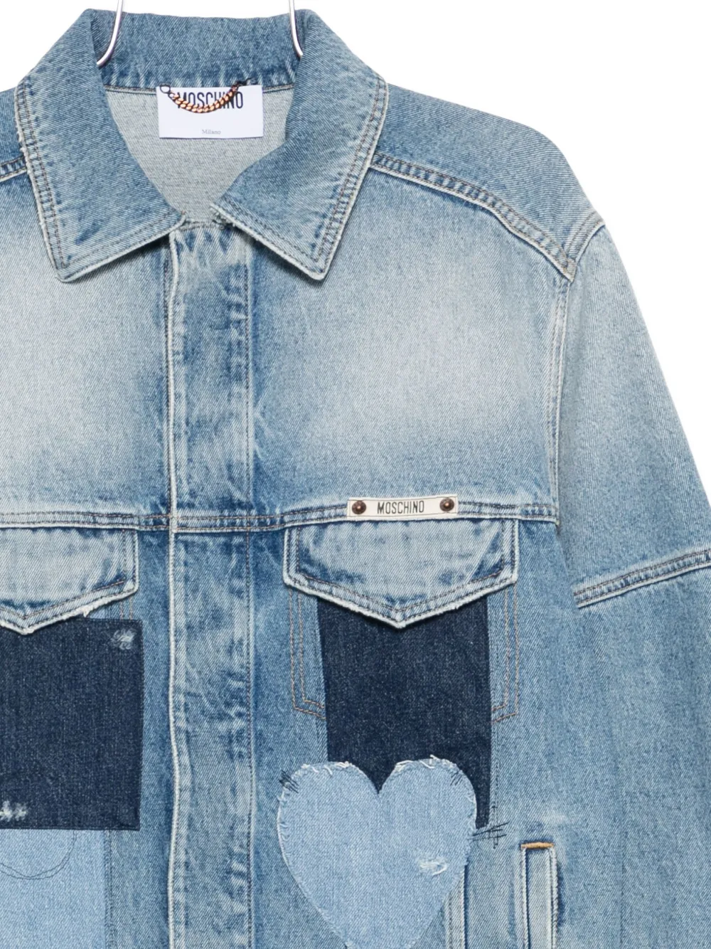 Moschino Patchwork Denim Jacket In Blue