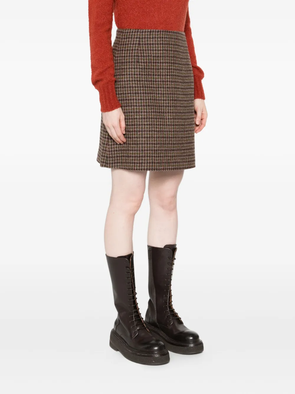 Weekend Max Mara Houndstooth Wool-blend Mini Skirt In Brown
