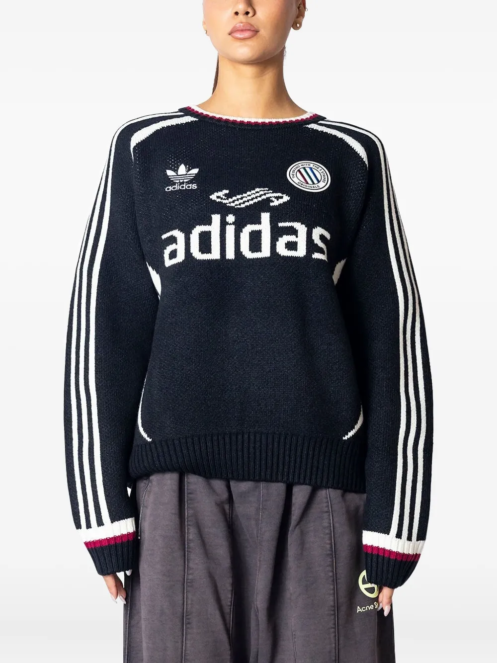 adidas three-stripe logo sweater | Blue | Image 1