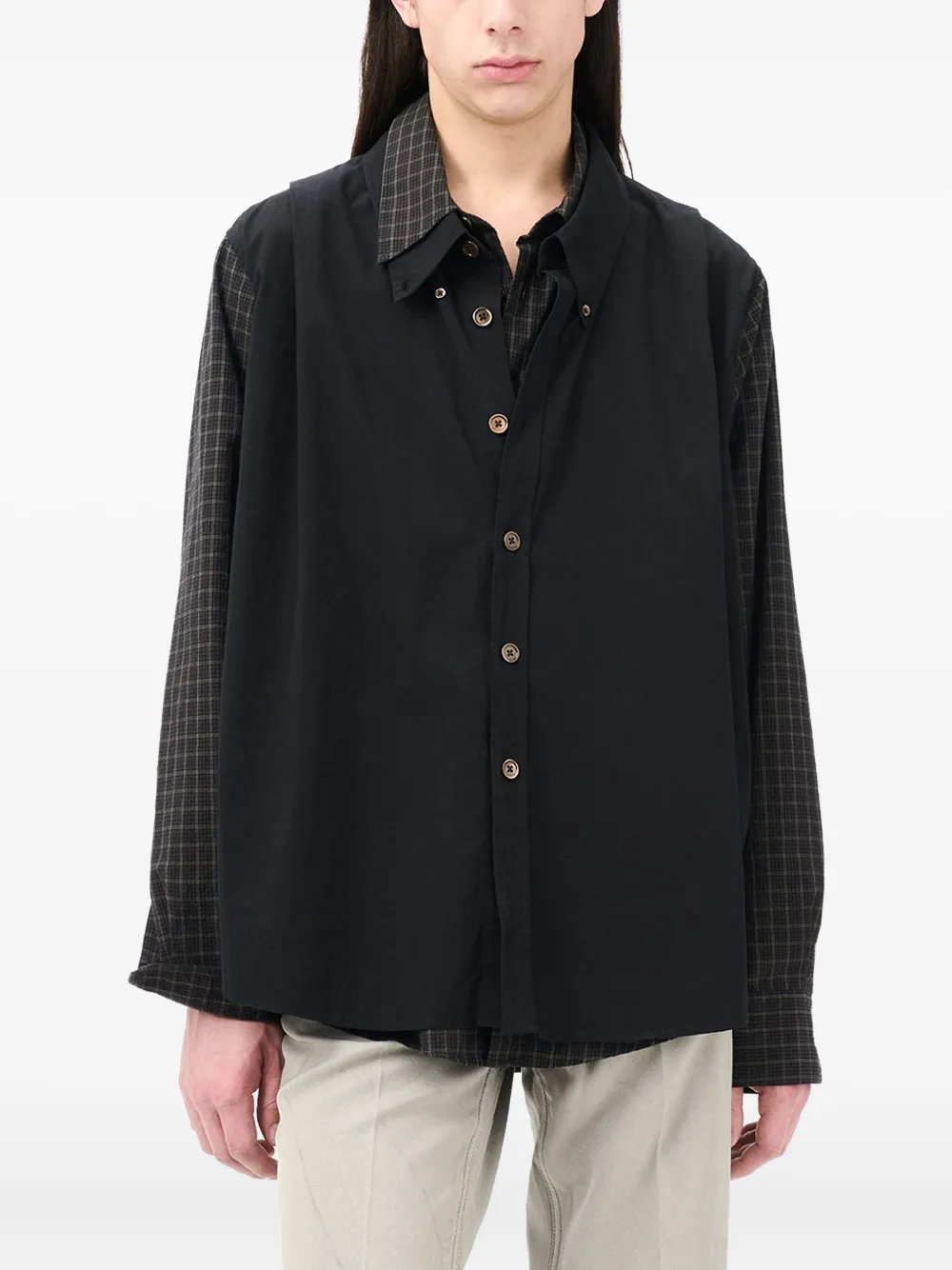 Our Legacy Check Pattern Collared Long Sleeve Shirt In Black