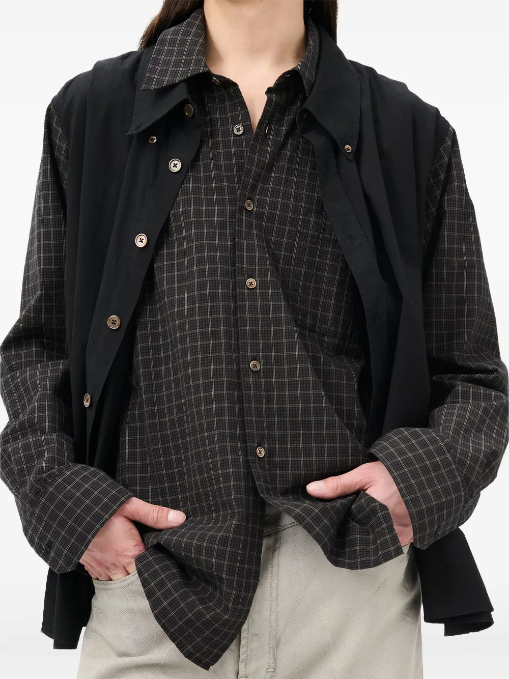 Our Legacy Check Pattern Collared Long Sleeve Shirt In Black