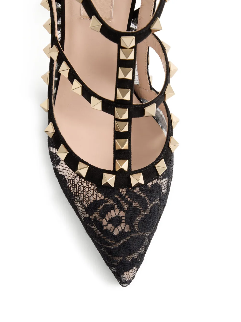Valentino Garavani 100 mm Rockstud pumps met kant Zwart