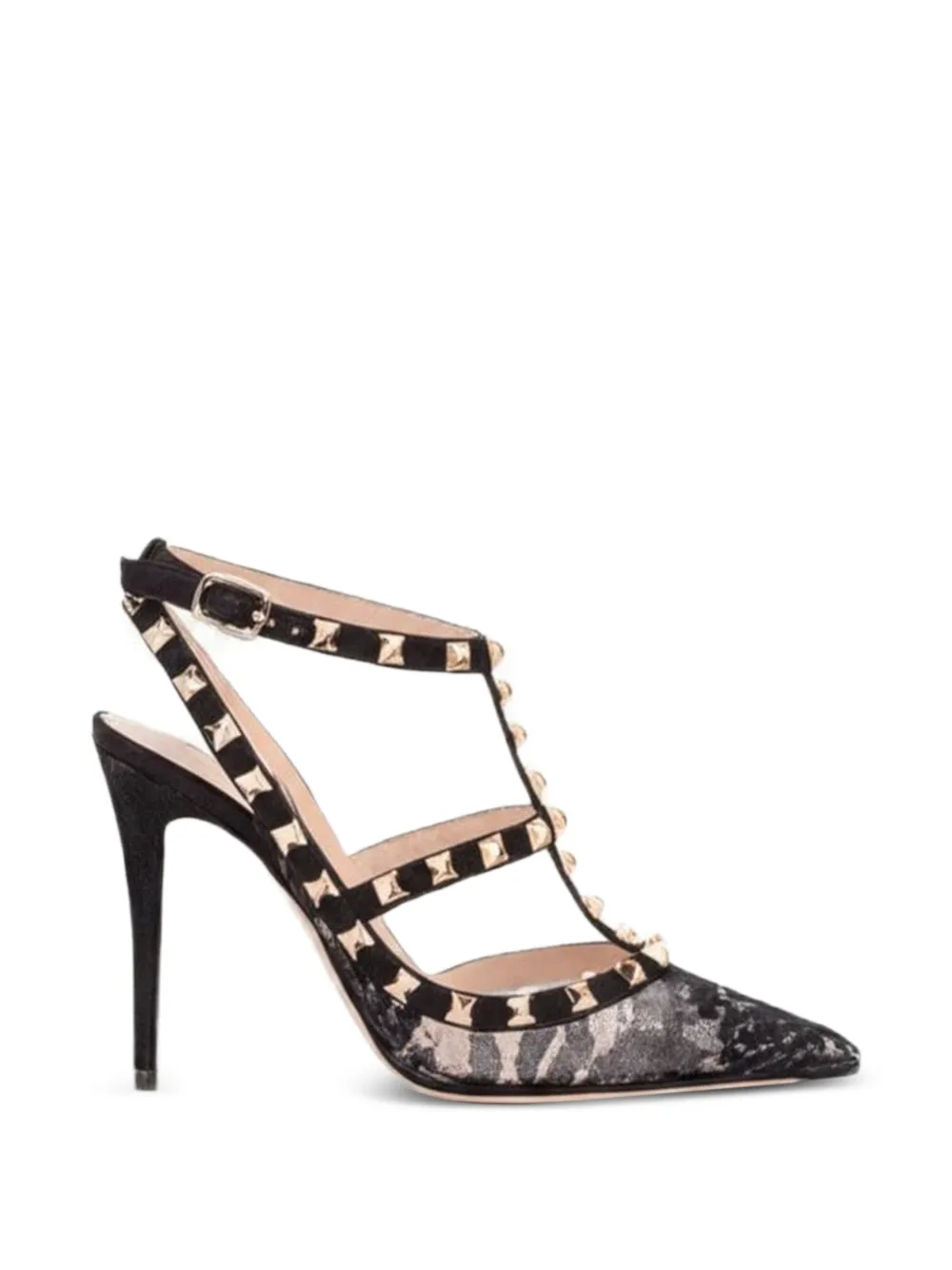 Valentino Garavani 100 mm Rockstud pumps met kant Zwart