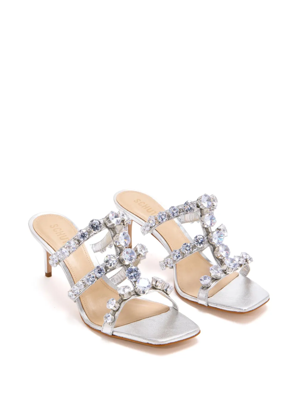 Schutz 80 mm sandalen met hak en verfraaid met kristallen Zilver