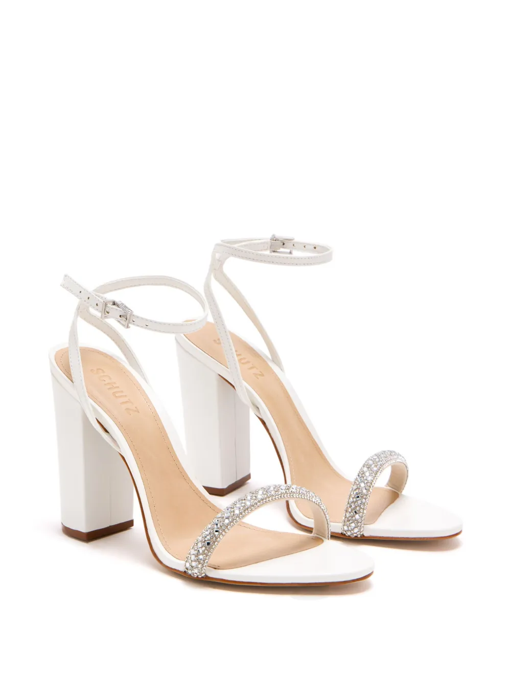 Schutz 105mm Eve Crystal-embellished Block-heel Sandals In White