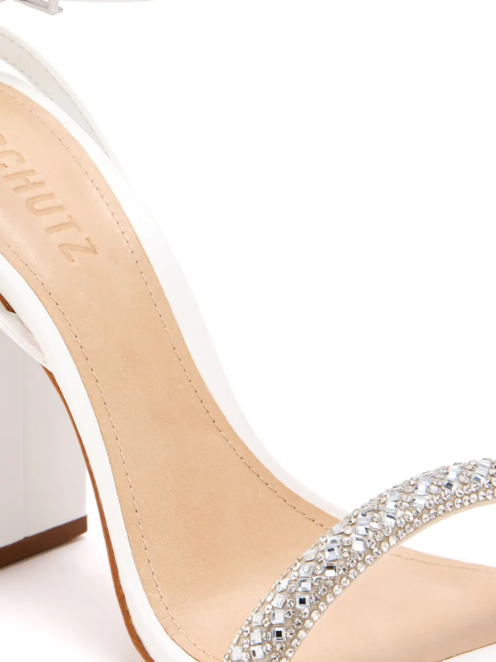 Schutz 105mm Eve Crystal-embellished Block-heel Sandals In White