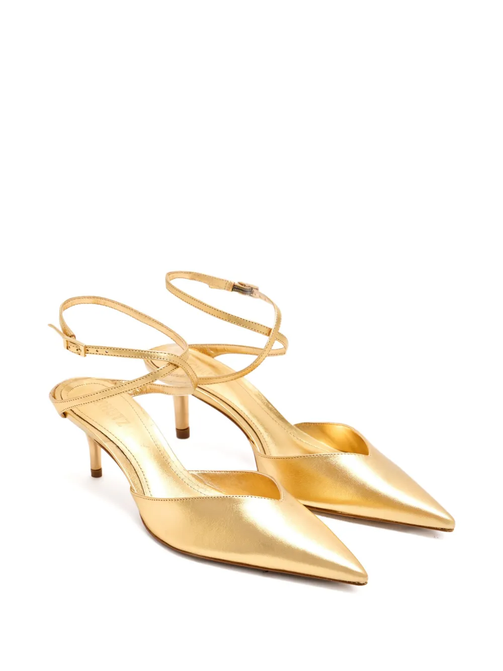 Schutz 55mm Ankle-wrap Pointed-toe Pumps In Gold