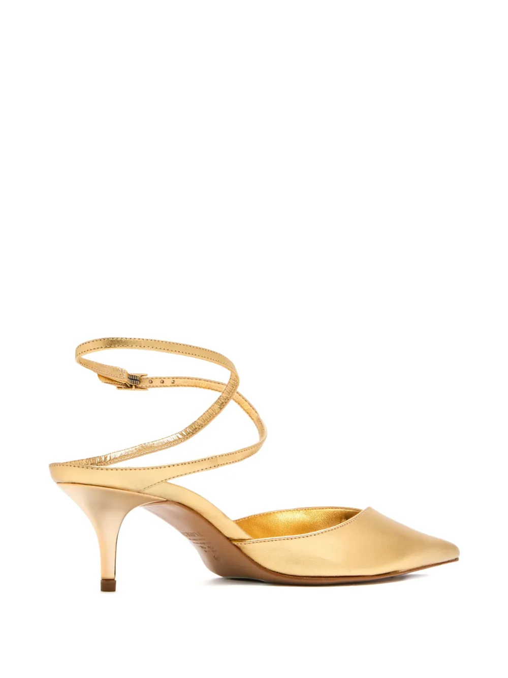 Schutz 55mm Ankle-wrap Pointed-toe Pumps In Gold
