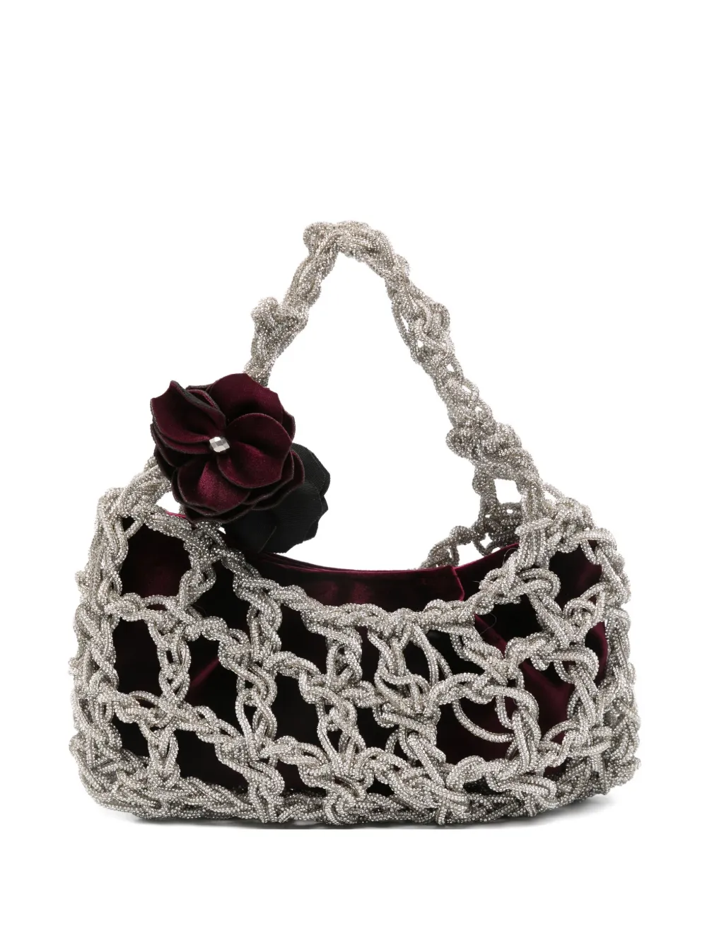 Twenty Four Haitch Flower Embellished Shoulder Bag In Silver