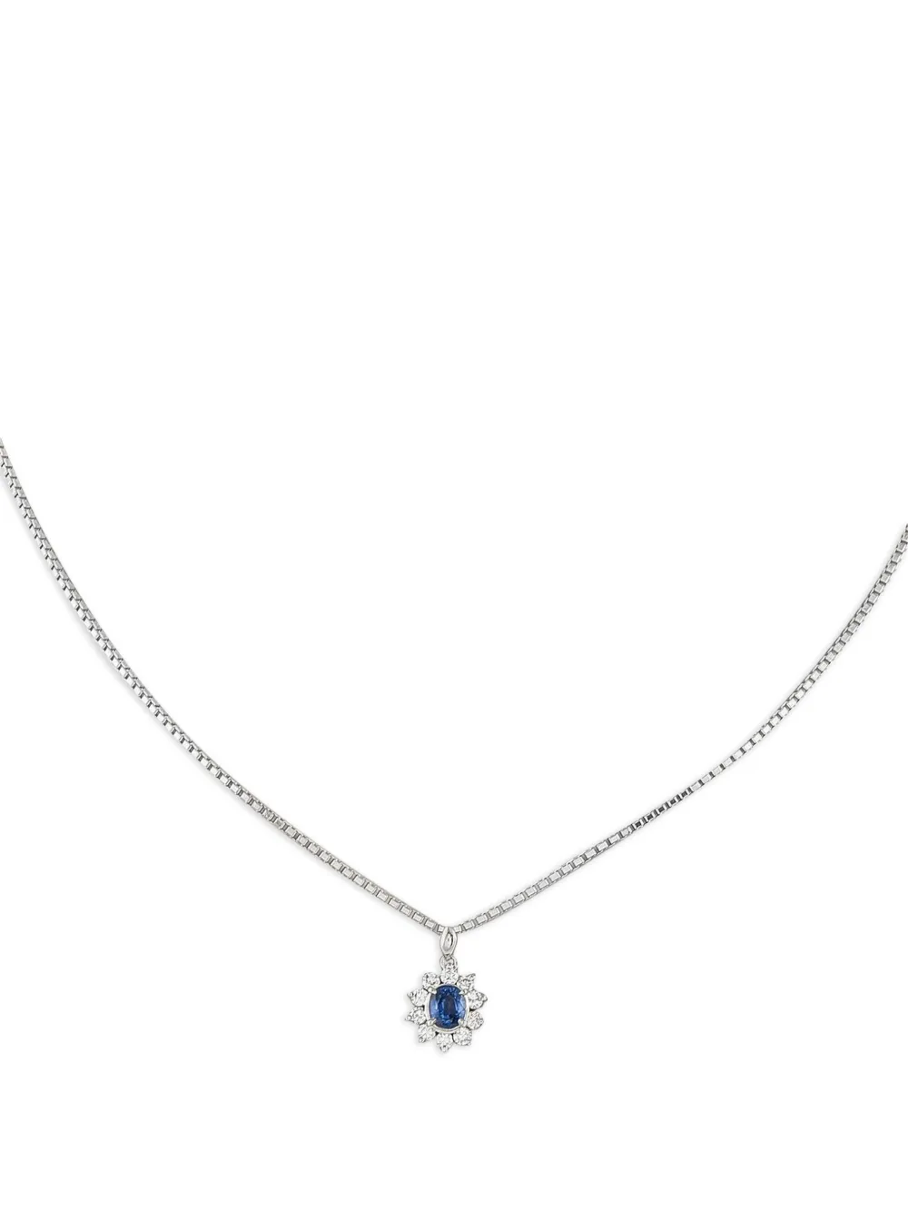 LB Exclusive platinum diamond and sapphire halo necklace | Image 2