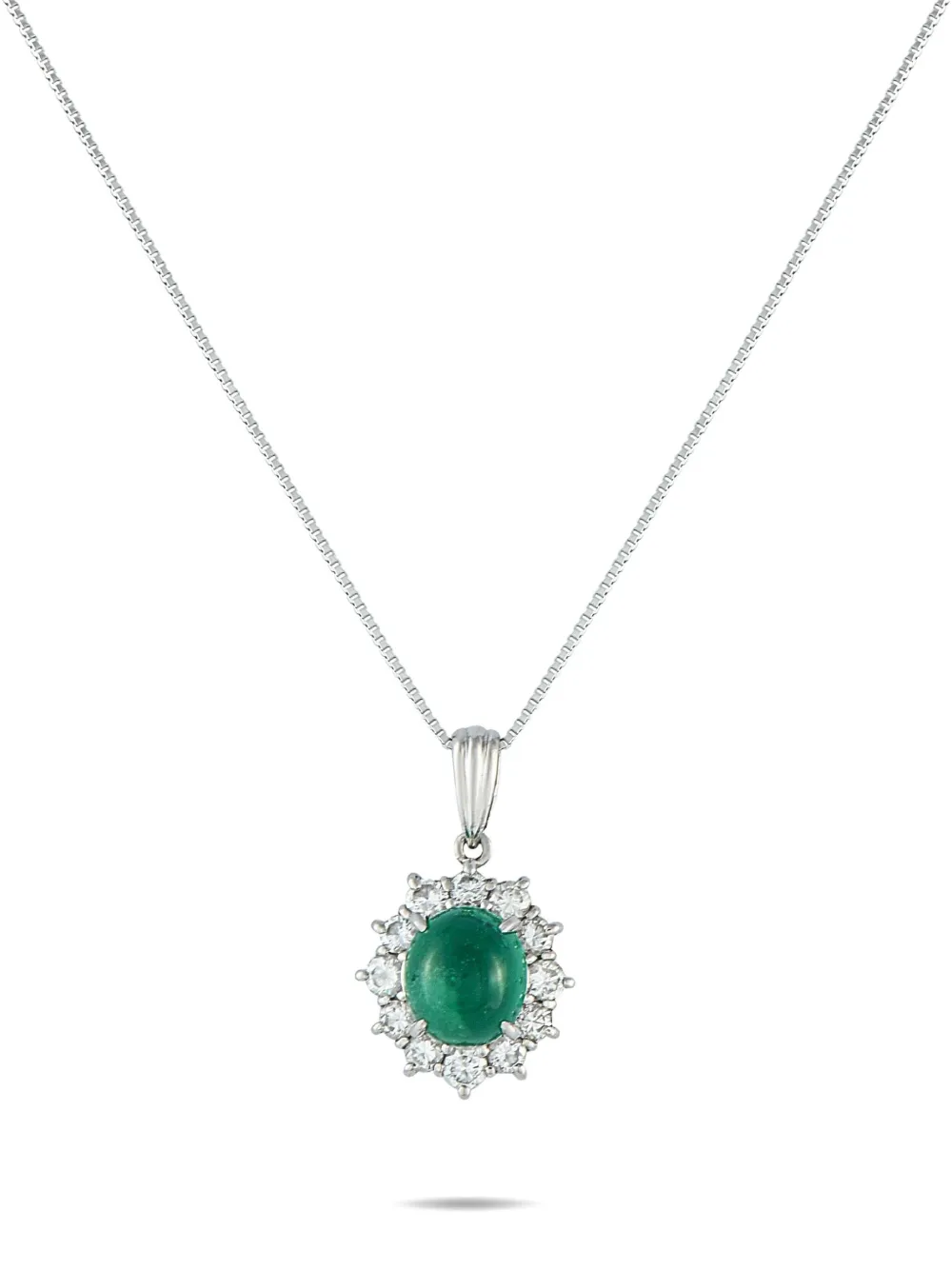 LB Exclusive platinum emerald and diamond halo necklace | Image 2