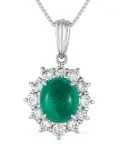 LB Exclusive platinum emerald and diamond halo necklace - Silver