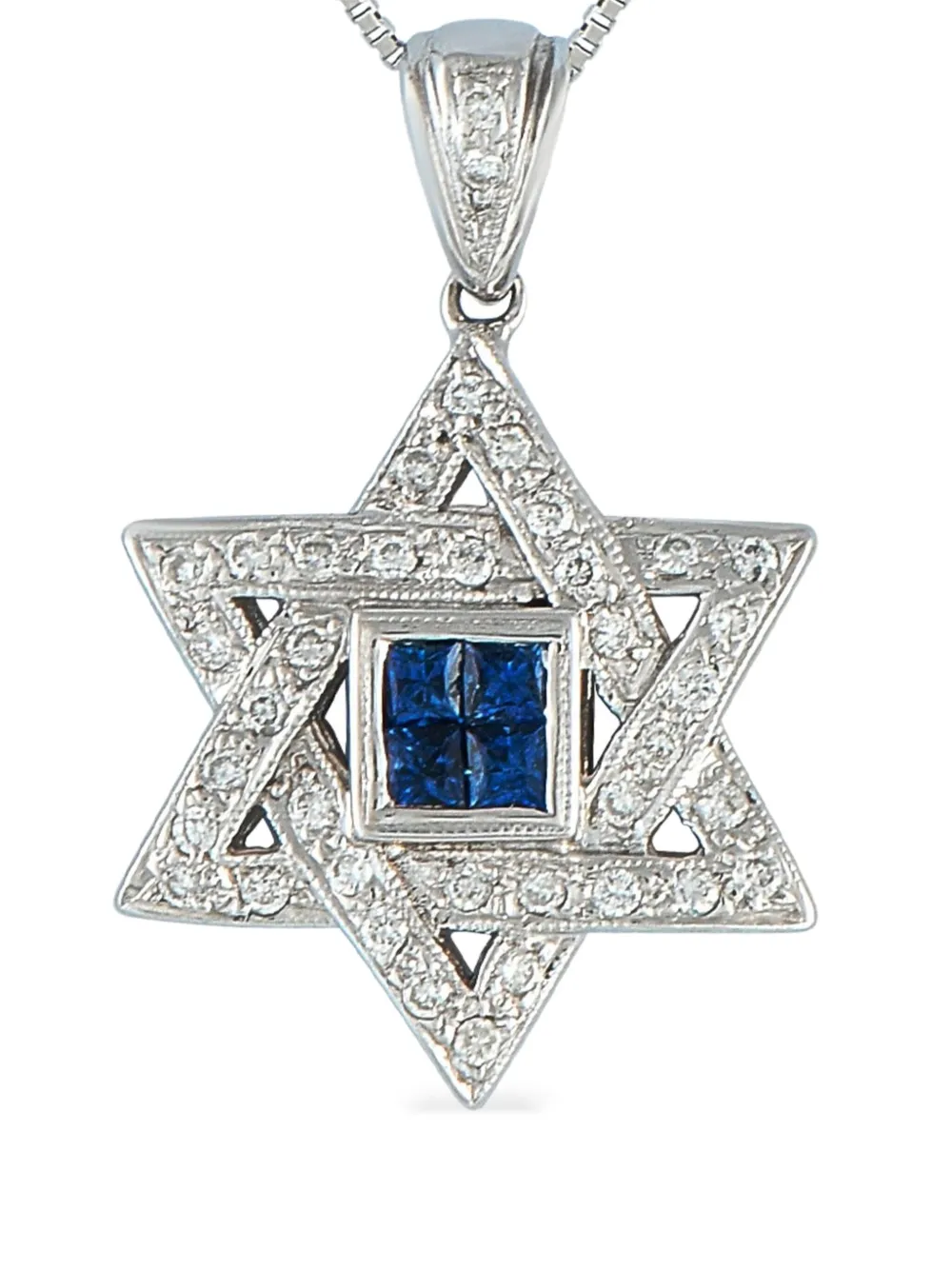 LB Exclusive Star of David ダイヤモンド&サファイア ネックレス 18Kホワイトゴールド - シルバートーン LB Exclusive Star of David ダイヤモンド&サファイア ネックレス 18Kホワイトゴールド - シルバートーン