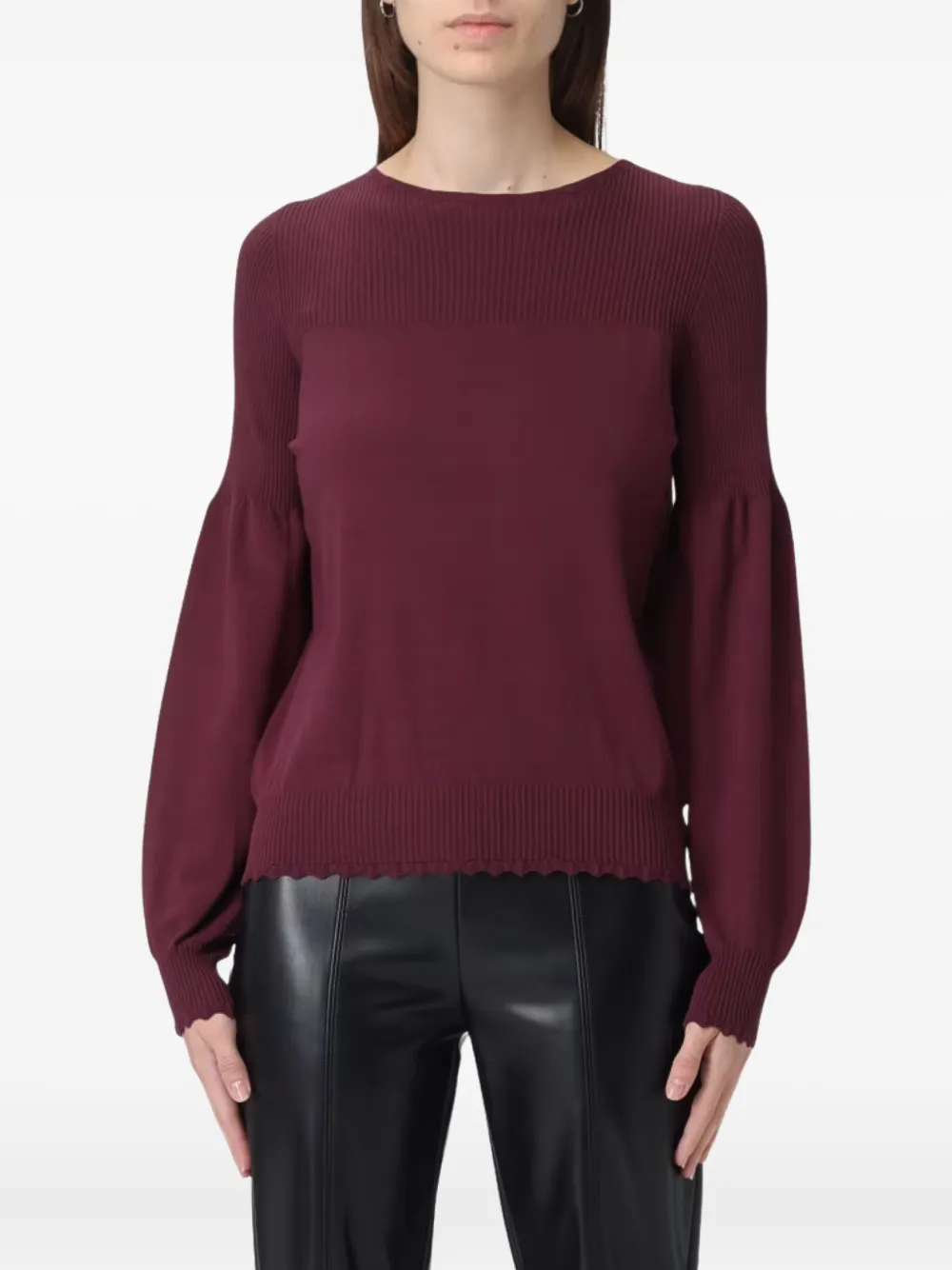 Twinset Ribbed Bell-sleeve Sweater In Burgundy