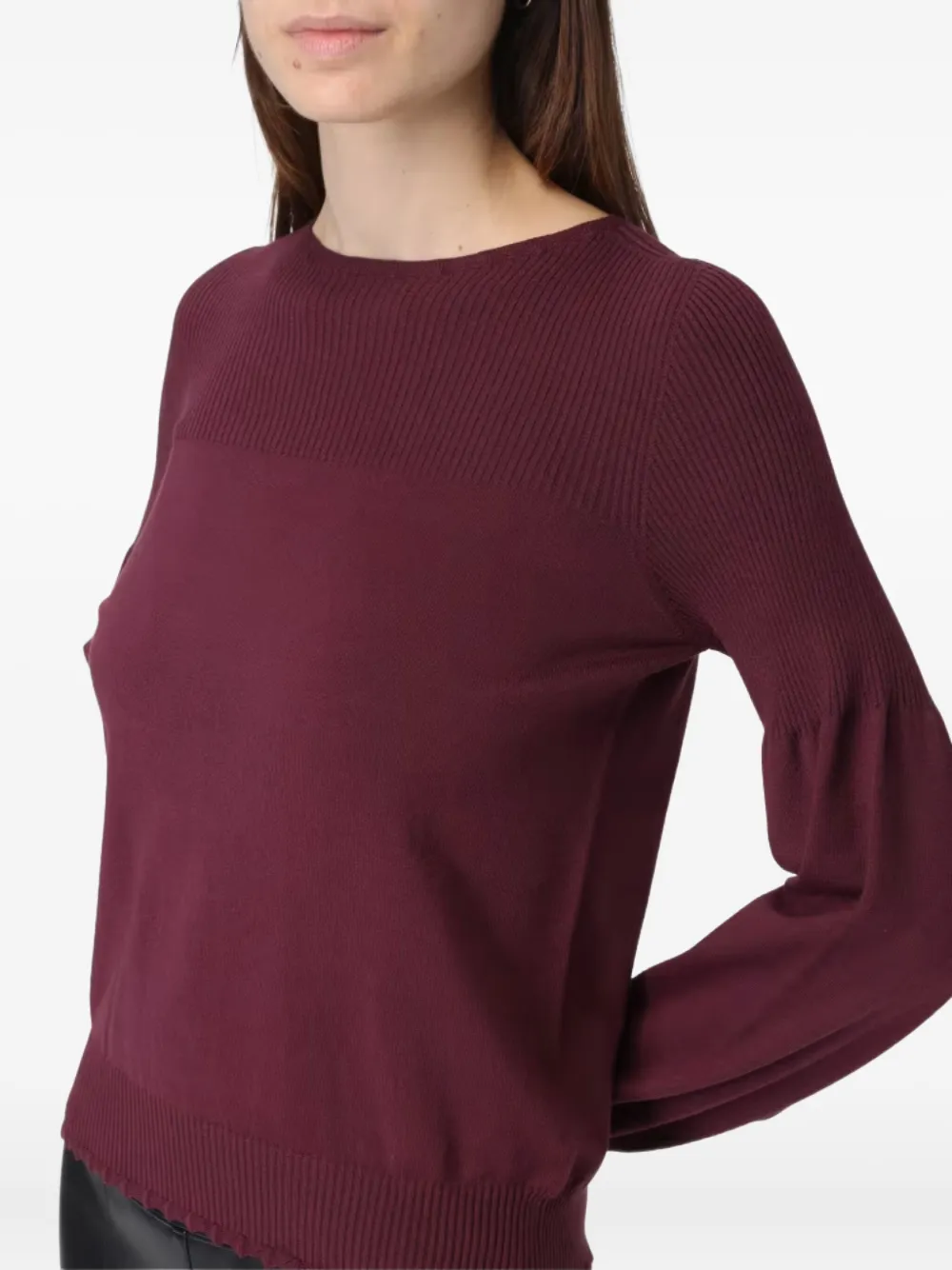 Twinset Ribbed Bell-sleeve Sweater In Burgundy
