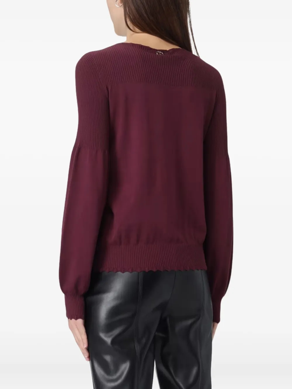 Twinset Ribbed Bell-sleeve Sweater In Burgundy