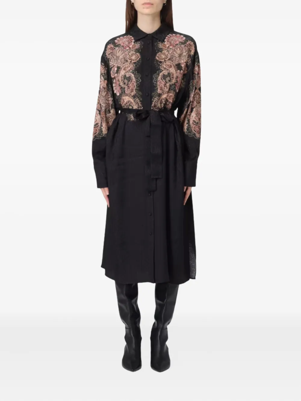 TWINSET paisley tie-waist midi dress - Zwart