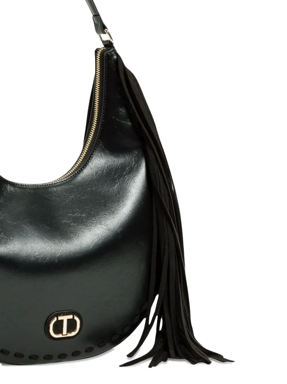 Twinset Fringe-detail Shouder Bag In Black