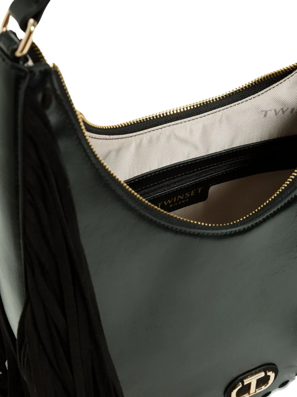 Twinset Fringe-detail Shouder Bag In Black