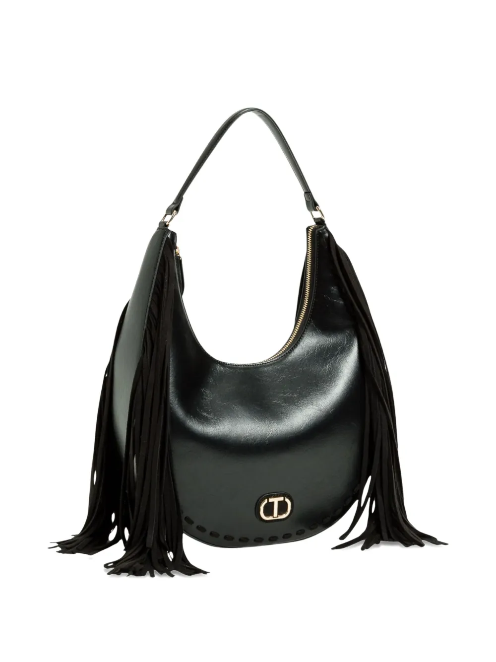 Twinset Fringe-detail Shouder Bag In Black