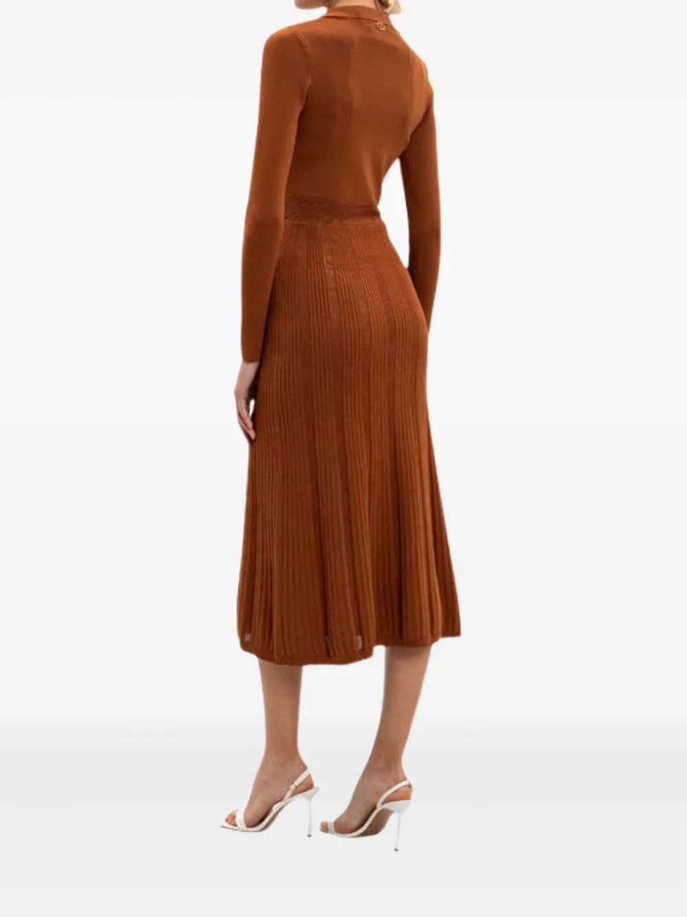 Twinset Button Ribbed Midi Dress In Brown