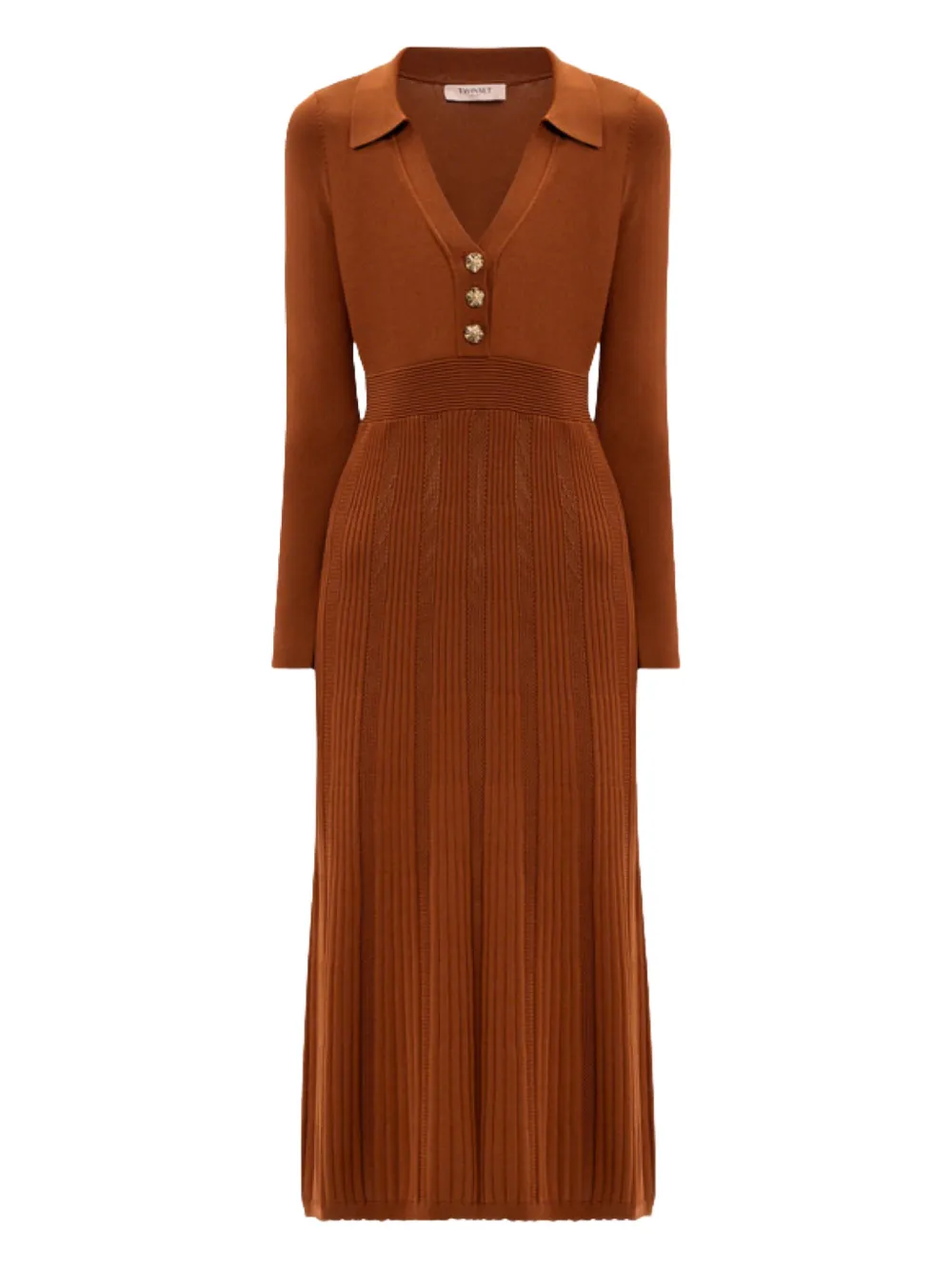 TWINSET vestido midi de canalé con botones | marrón | Image 1